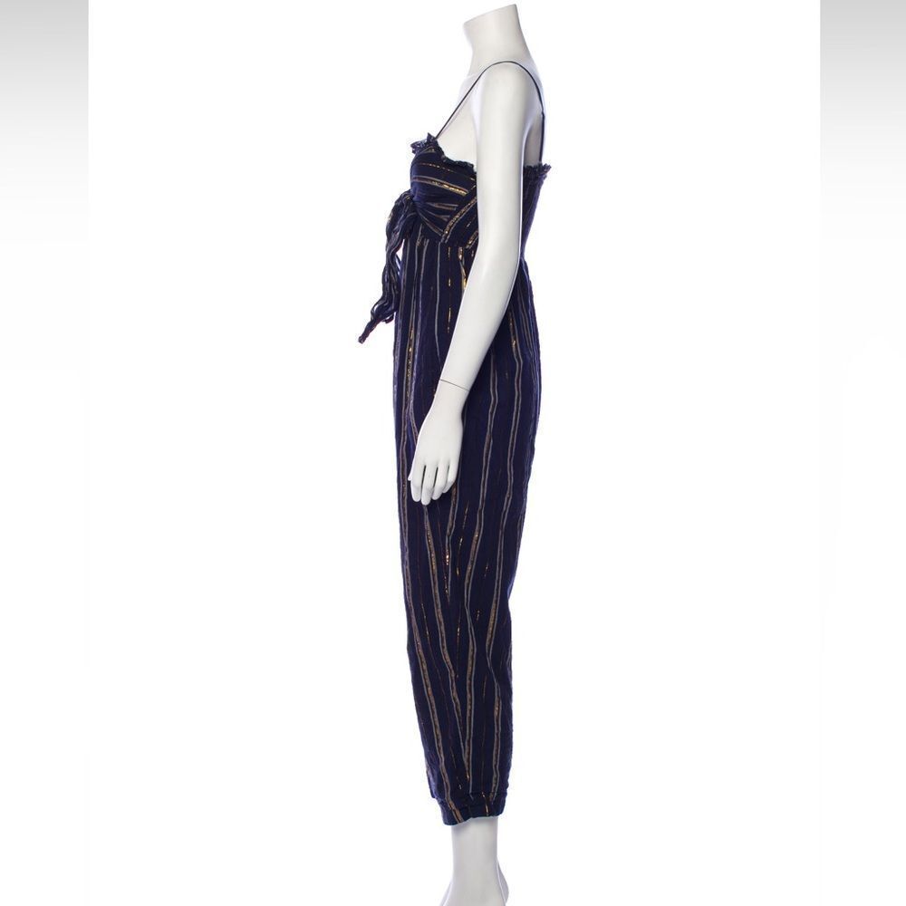 Apiece Apart Striped Square Neckline Jumpsuit Size Medium 8 Navy Blue - Picture 2 of 3